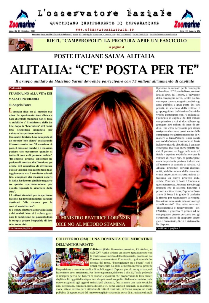 L'osservatore d'Italia edizione del 11 Ottobre 2013